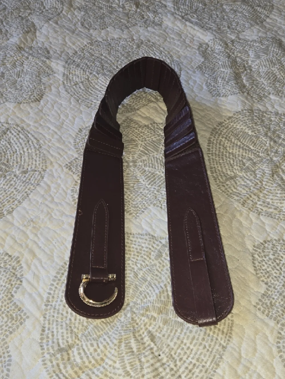 Wide Brown Elastic Waist Belt with Metallic Buckle - Picture 3 of 6